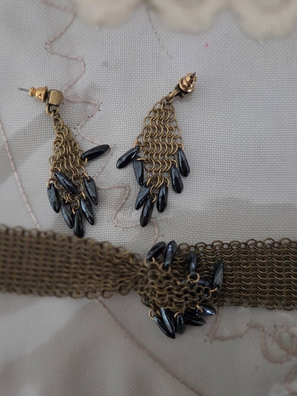 Vintage Chain Link Chocker and Earrings Set